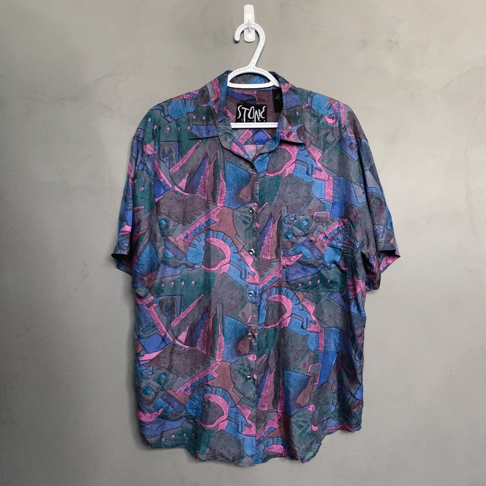 Vintage 90s Grunge 100% Silk Button Up Shirt